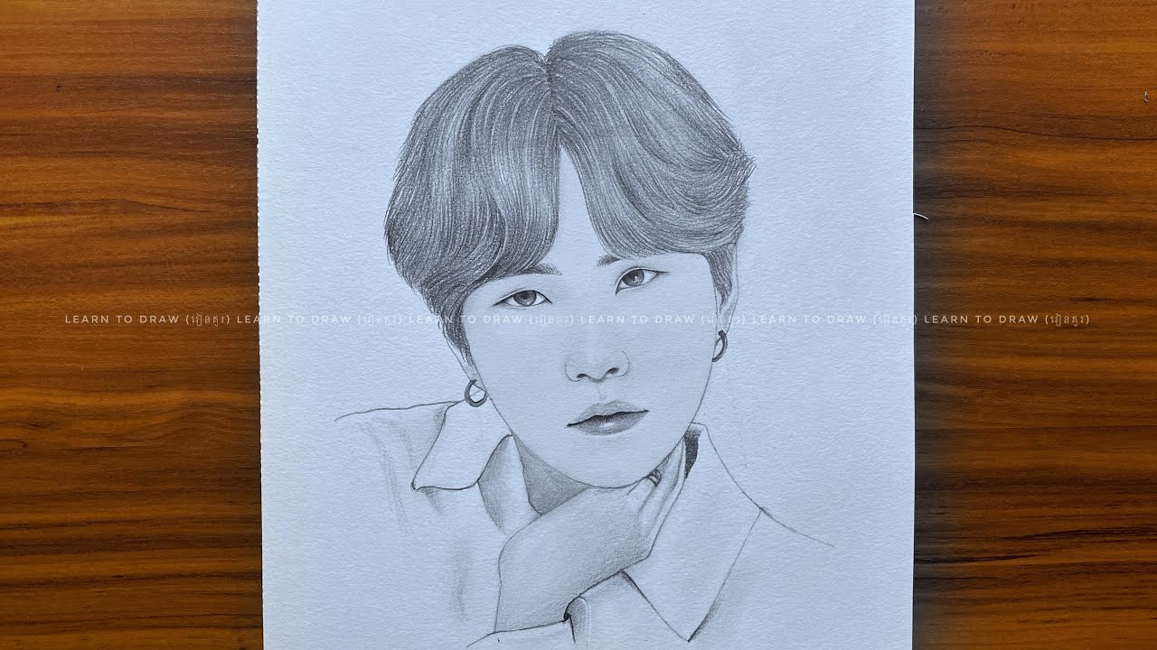 How to draw Suga BTS | pencil sketch tutorials | easy drawing step by step | រៀនគូរ