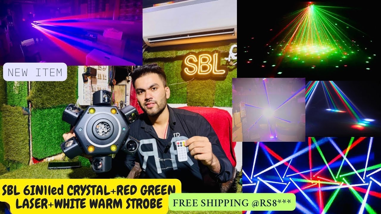 SBL 6 in 1 R+G+B Crystal led+STROBE+par+ WITH 6 led Laser Light price RS8*** disco | DJ Light price