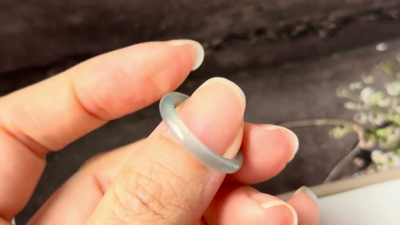 17.2mm Icy A-Grade Natural Blue Green Jadeite Slim Cut Ring Band No. 162571