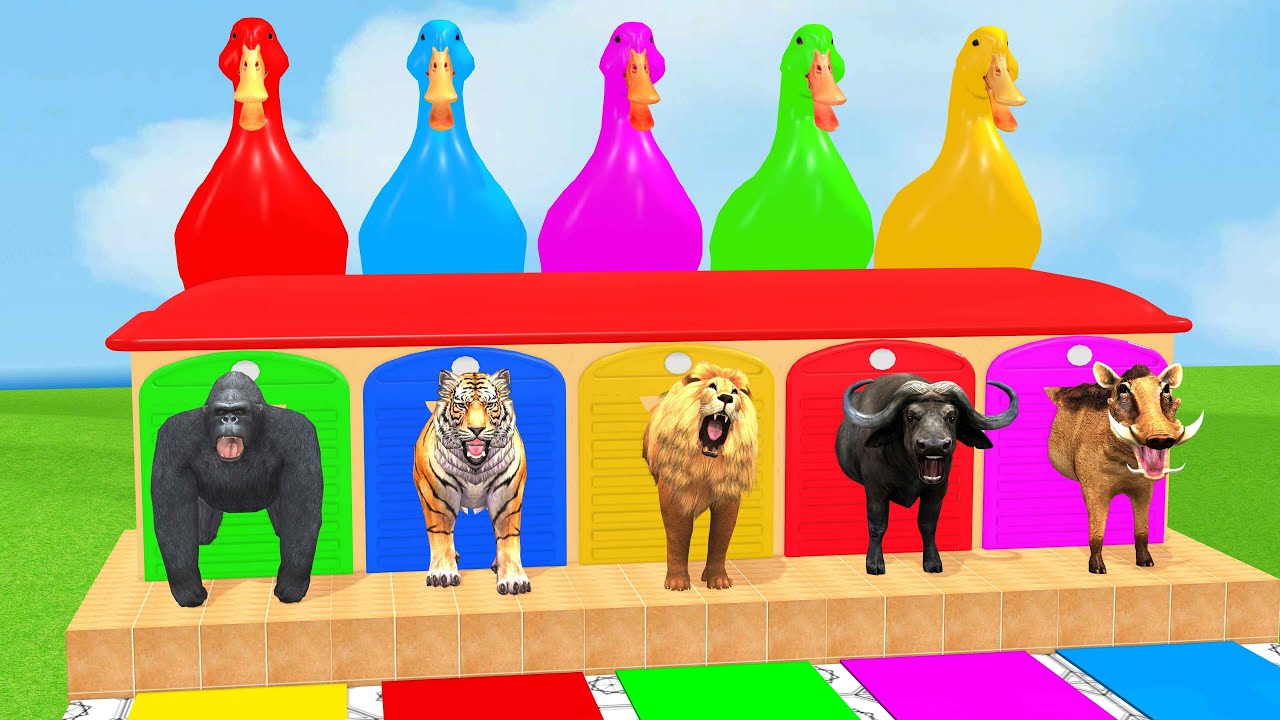 Long Slide Game With Cow Elephant Gorilla Hippopotamus Tiger 3d Animal Game Funny 3d Animals\