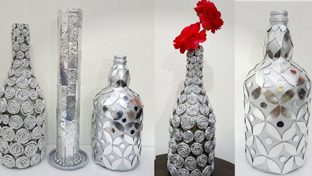 💕3 Aluminum foil craft ideas | Aluminium foil Bottle Art | DIY Aluminium foil | best out of waste