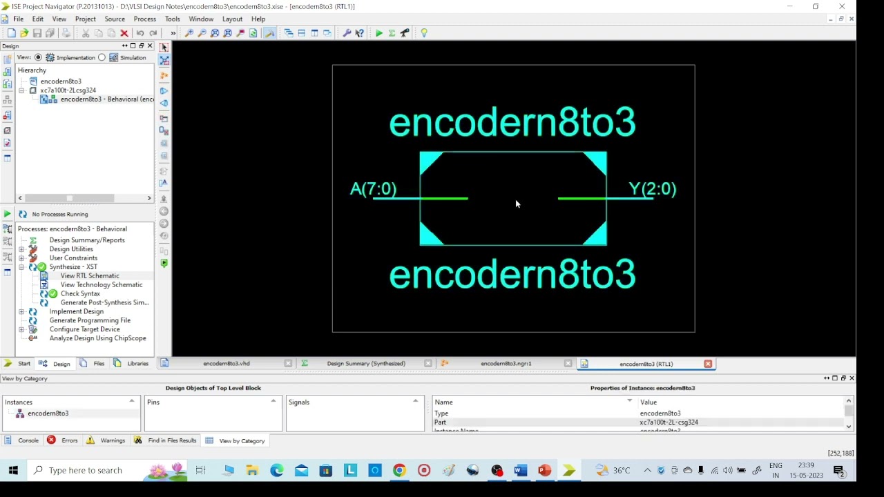 VHDL code for 8to3 Encoder  in Xilinx, VHDL  basics, Xilinx Tutorial,8to 3 Encoder VHDL code, VLSI