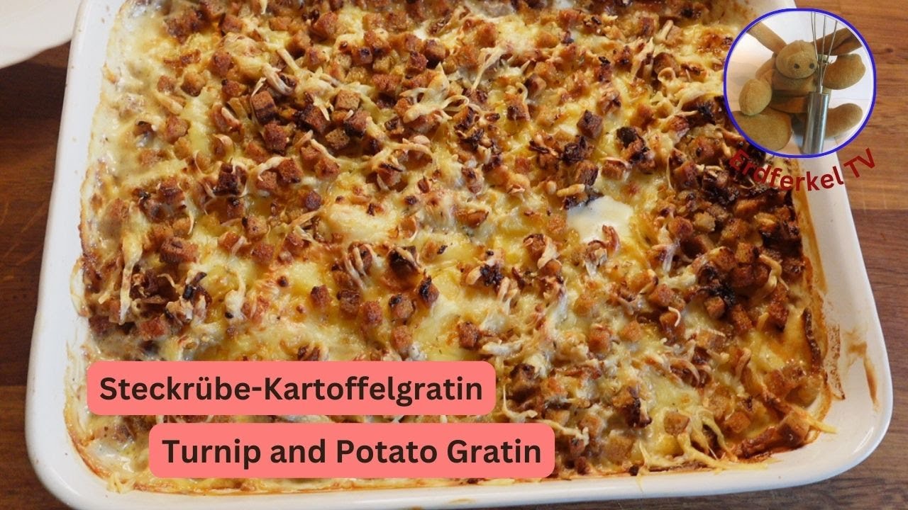 Steckr&uuml;ben-Kartoffelgratin unter der Brotkruste / Turnip and potato gratin under a bread crust