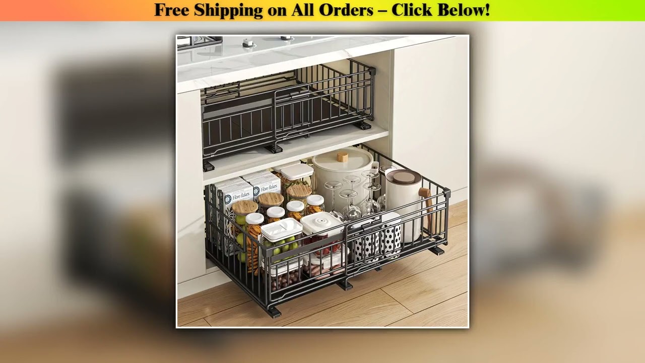 Kitchen Organizer-Adjustable Pull-Out Shelf, Space-Saving Cabinet Storage System with Sturdy Metal