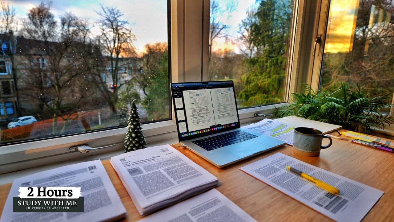 2 HOUR STUDY WITH ME on A RAINY DAY | Background noise, 10-min Break, No music, Study with Merve