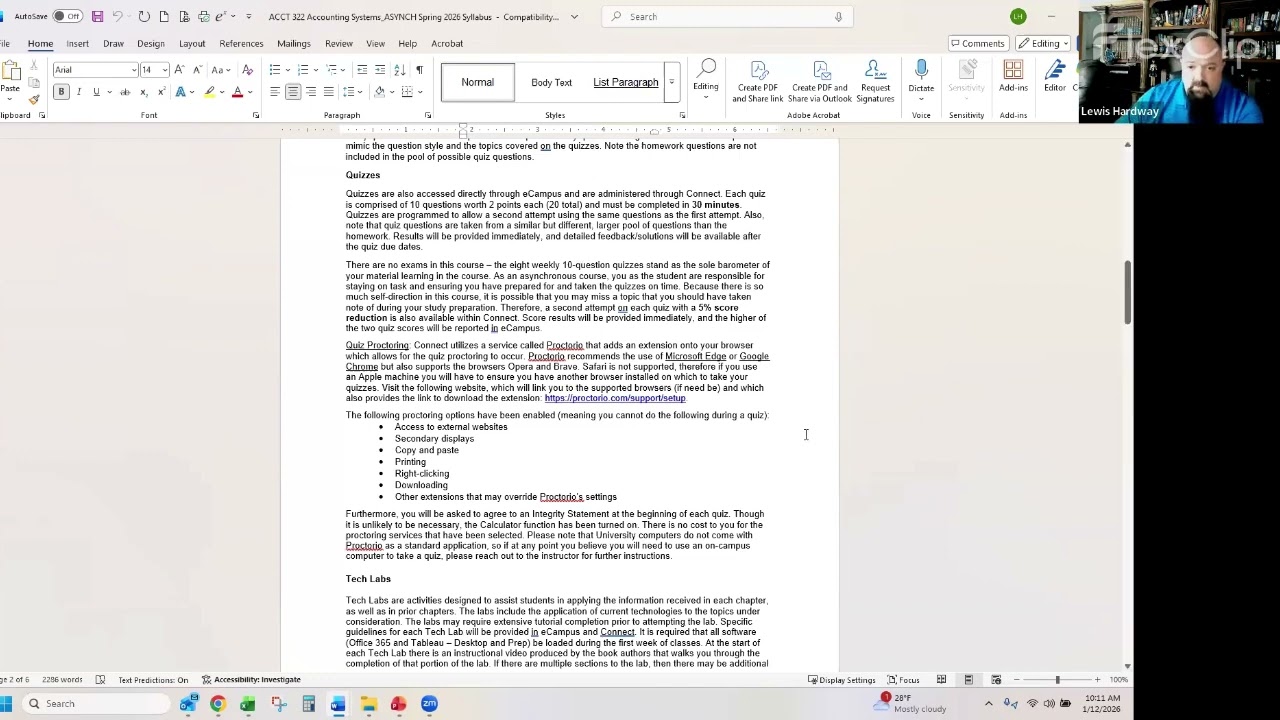 ACCT 322 Spring 2026 Asynchronous Welcome Video Prof Hardway