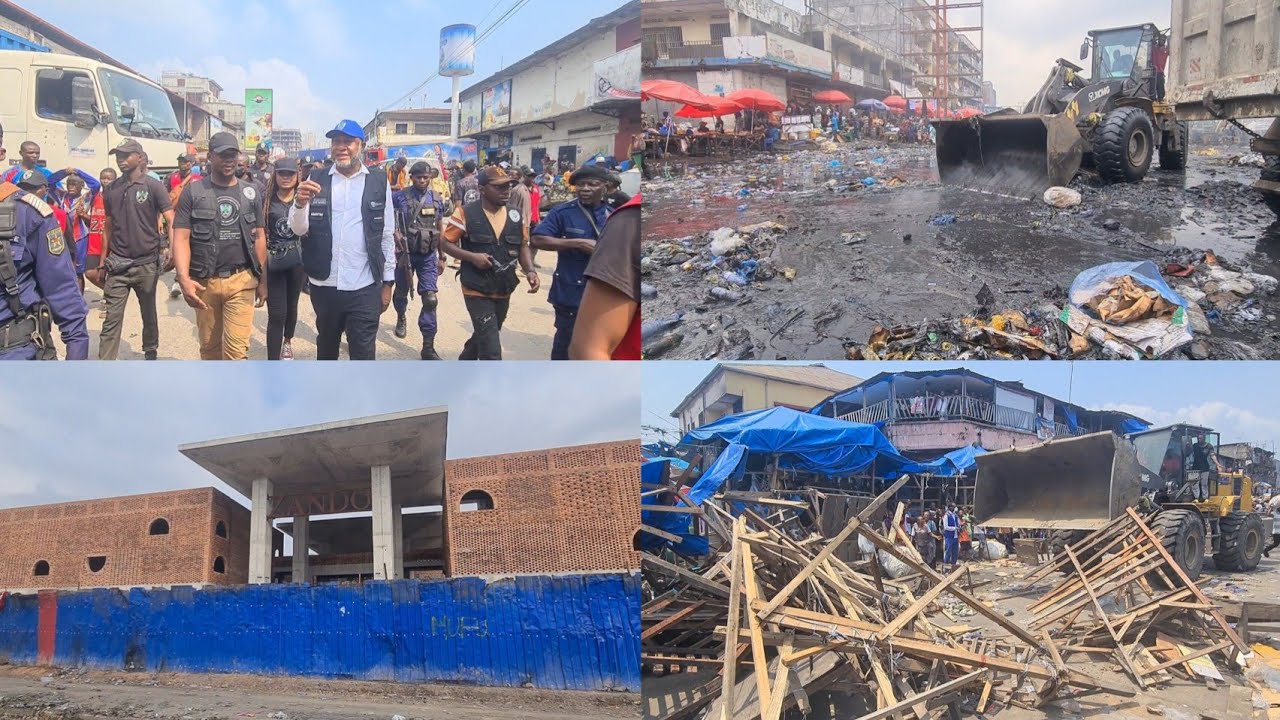 DÉMOLITION AU GRAND MARCHÉ ZANDO, LES KIOSQUES ET TABLES LE LONG DE BOKASA RASÉS, LÉON MULUMBA FRONT