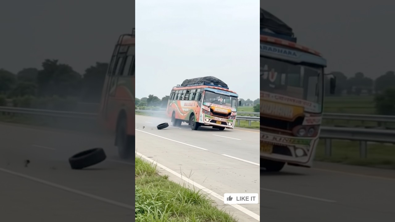 Bus Tyre Blast Highway Overturn! 😱 #BusAccident#TyreBurst #Crash #Viral #RoadSafety