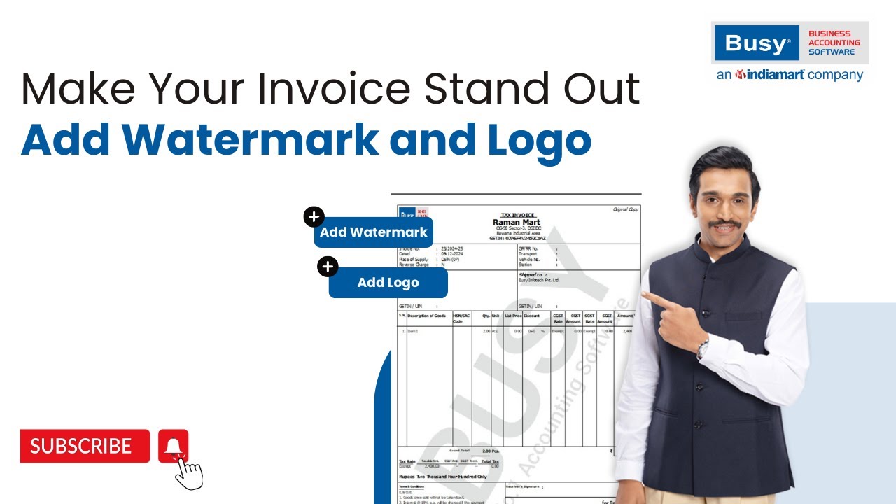 Configure Watermark & Logo to Make Your Invoice Unique (English) | BUSY