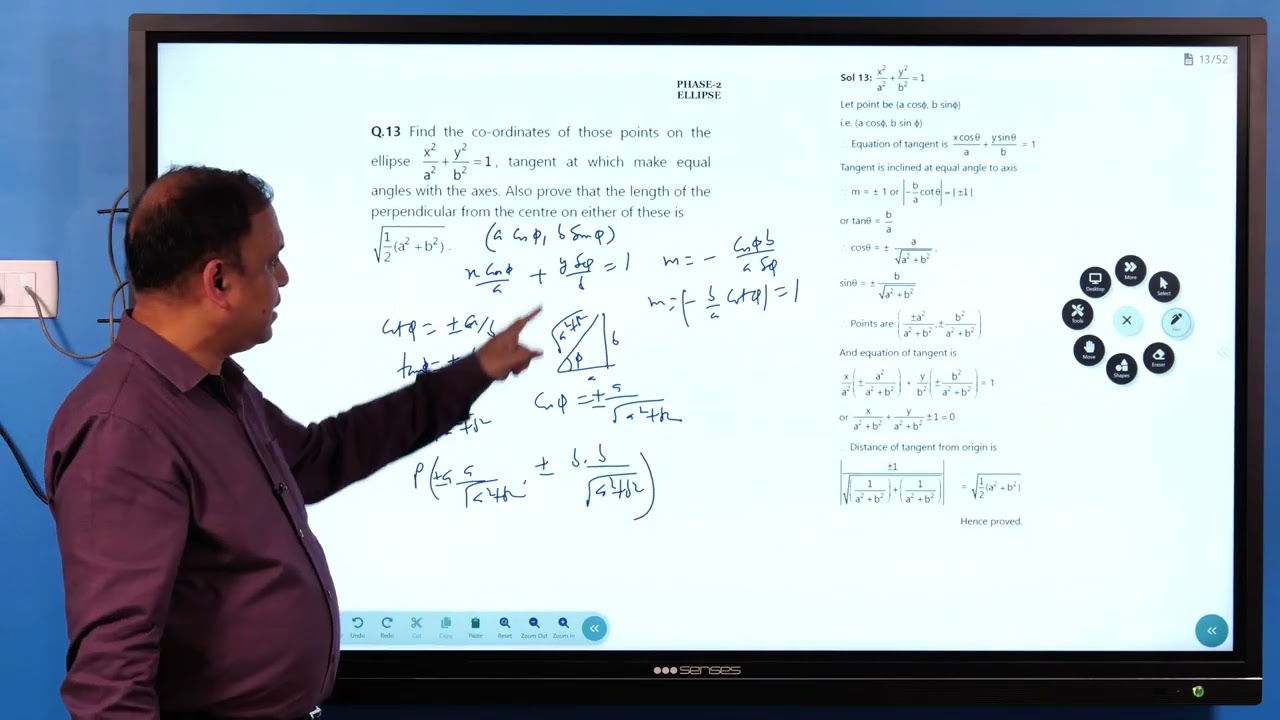 Identifying Tangent Points on Ellipse with Equal Axis Angles | Class 11 Math by R S Sharma