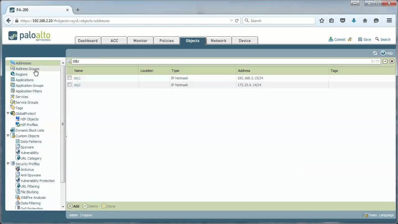Address objects - on Palo Alto Networks firewalls