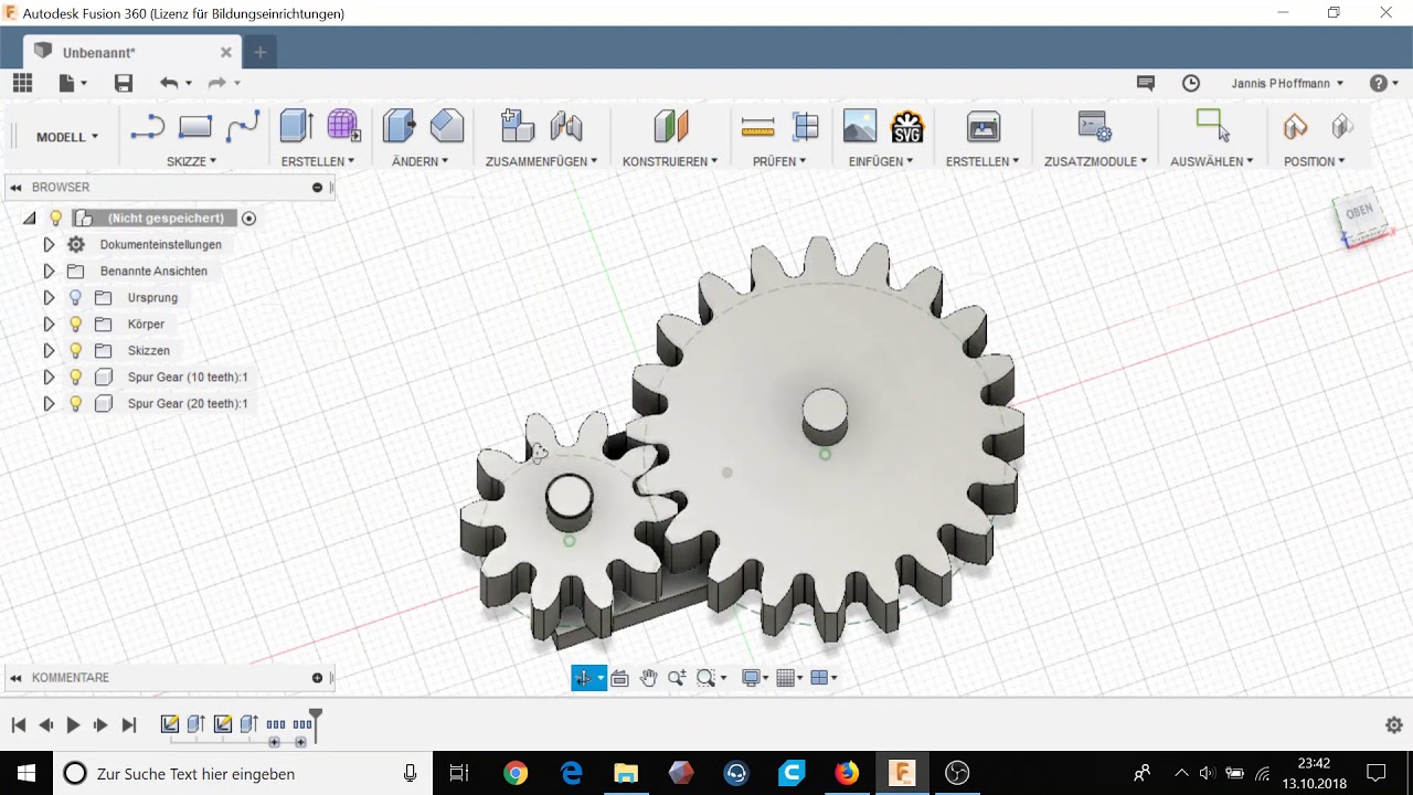 [DE-Tutorial] Bewegungsverknüpfungen in Fusion360 - Stirnradgetriebe animieren