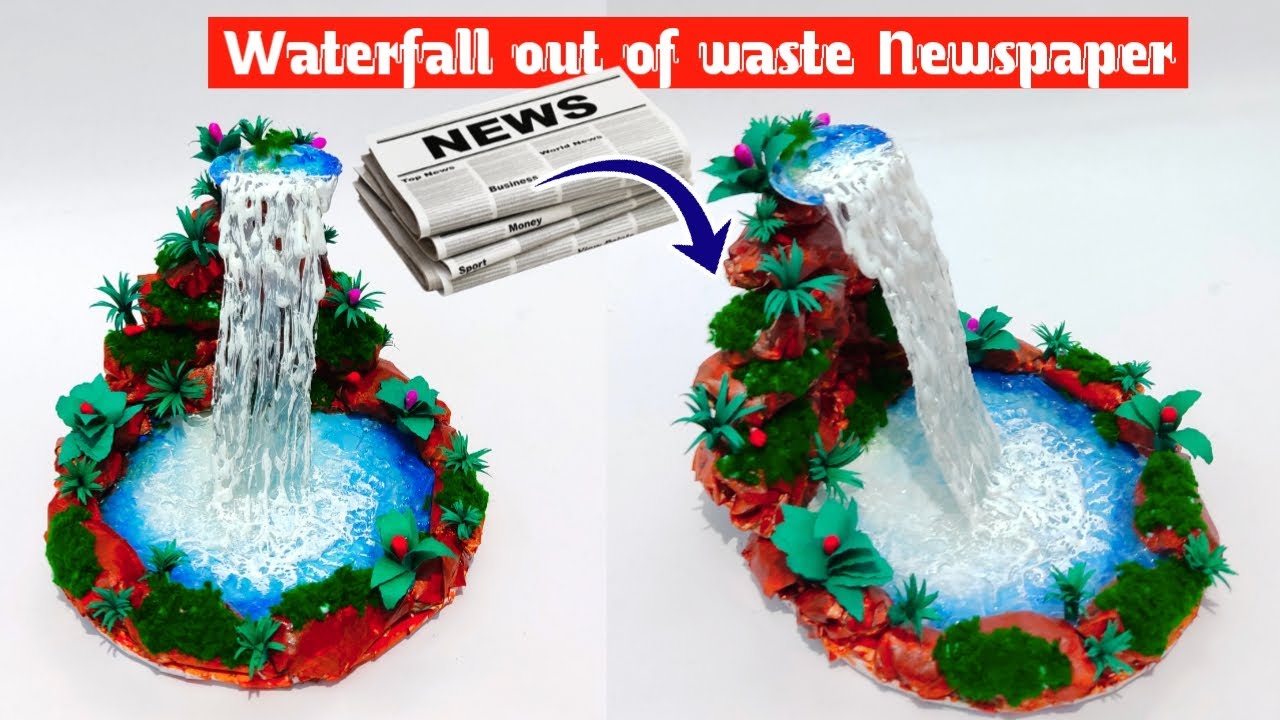 How to make Easy Hot glue waterfall//Newspaper and Seashell Water Fountain Making//Crafts Vine