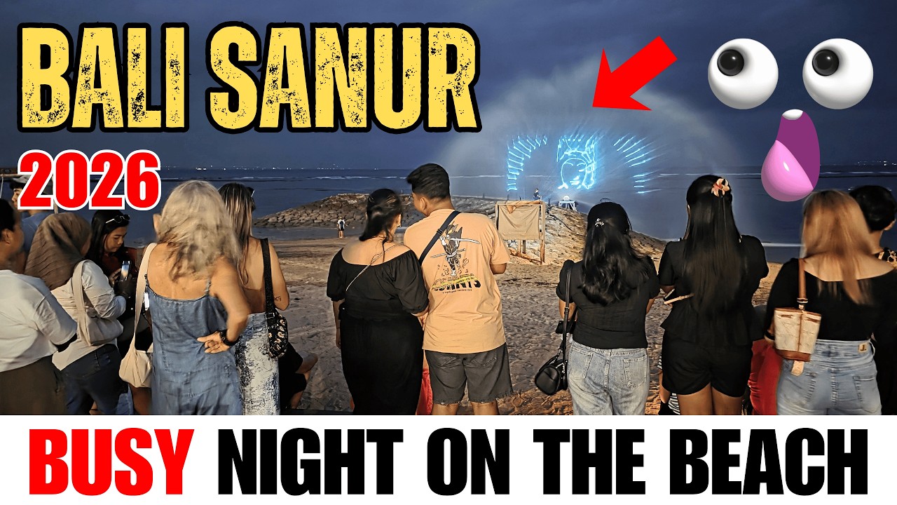 Bali Sanur Busy Night at the Beach: 4k Walking Tour