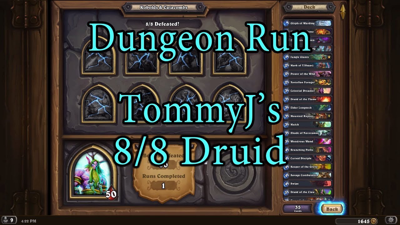 Hearthstone: Kobolds and Catacombs Druid 8/8 Dungeon Run