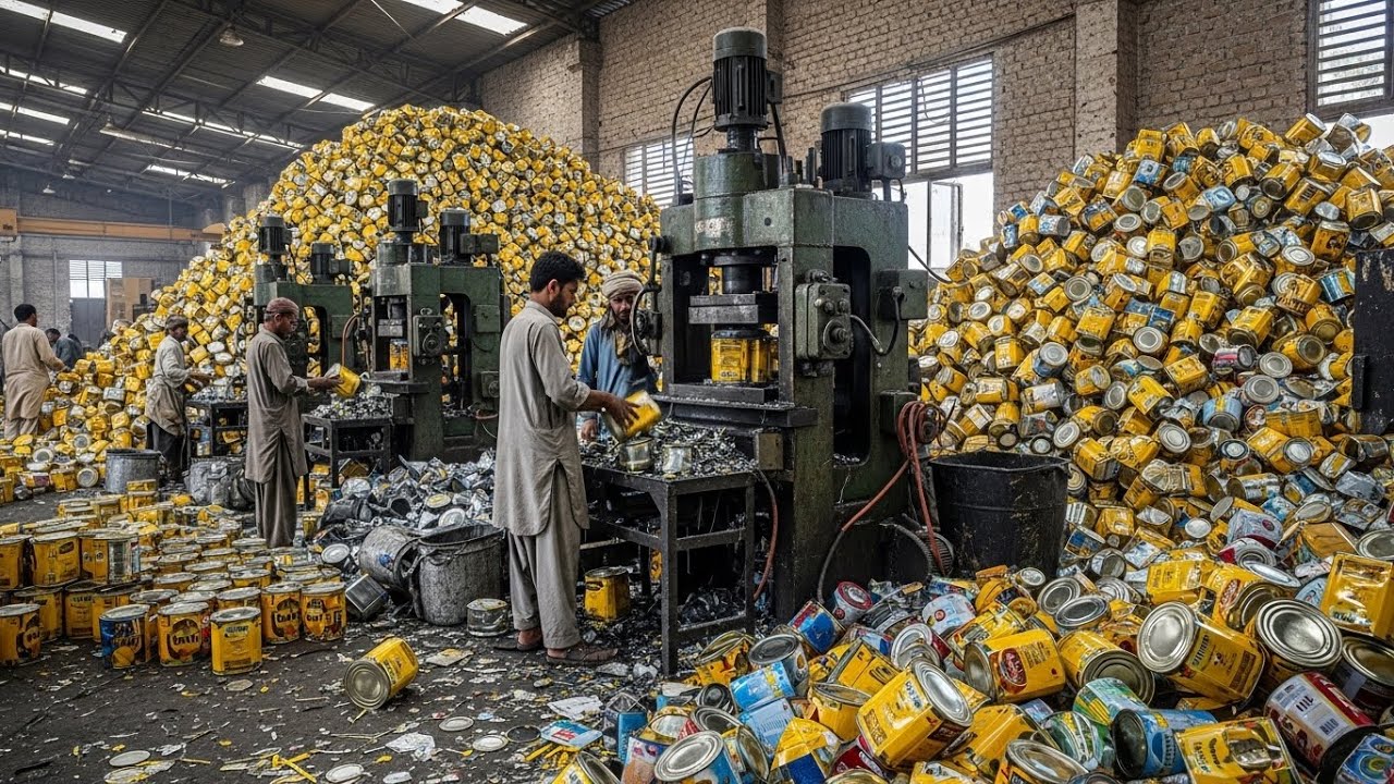 Recycling Process of Old Oil Tin Boxes to Manufacturing New Paint Cans | Waste Recycling