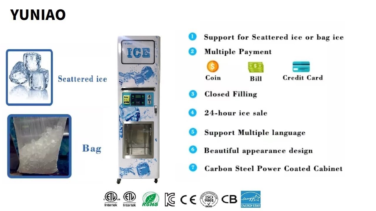 140kg Ice Cubes Vending Machine Self Service Ice Vending Machines with Auto Bag and Auto Seal 2025
