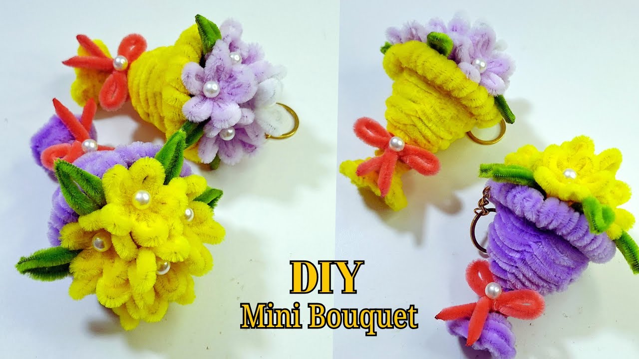 DIY Pipe Cleaner Flower Bouquet Keychains | Cute Mini Bouquet Tutorial 🌸🔑