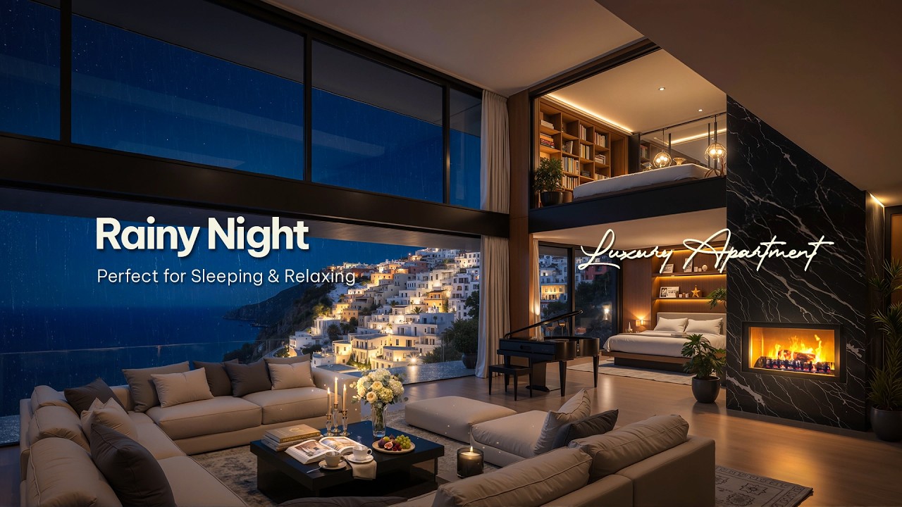 Rainy Night Vibes in Positano | Luxury Apartment Jazz | Smooth Jazz & Rain Sounds for Sleep, Relax