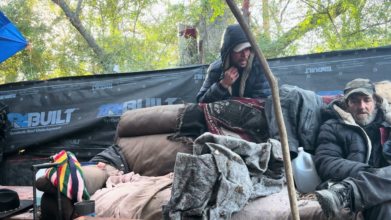 Street life Fort Worth homeless family surviving the cold in the woods | USA homeless crisis