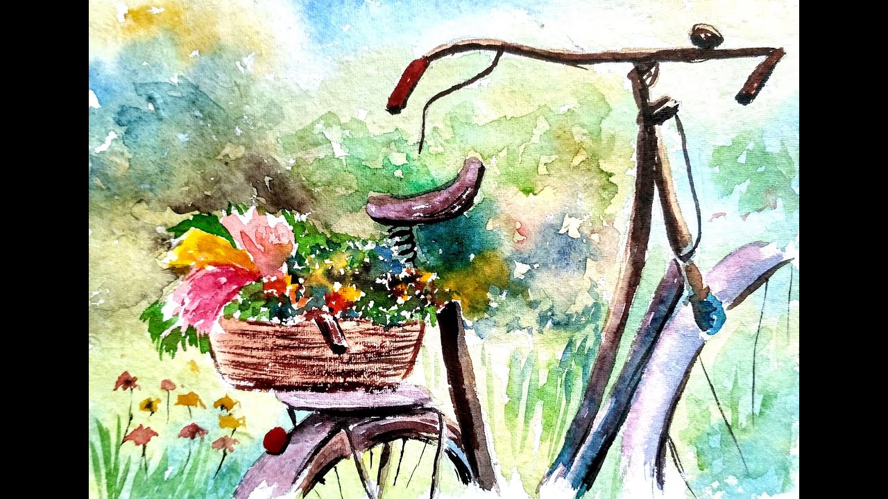 How to Paint Bicycle Basket with Flowers | WATERCOLOR PAINTING | PAINT WITH DAVID