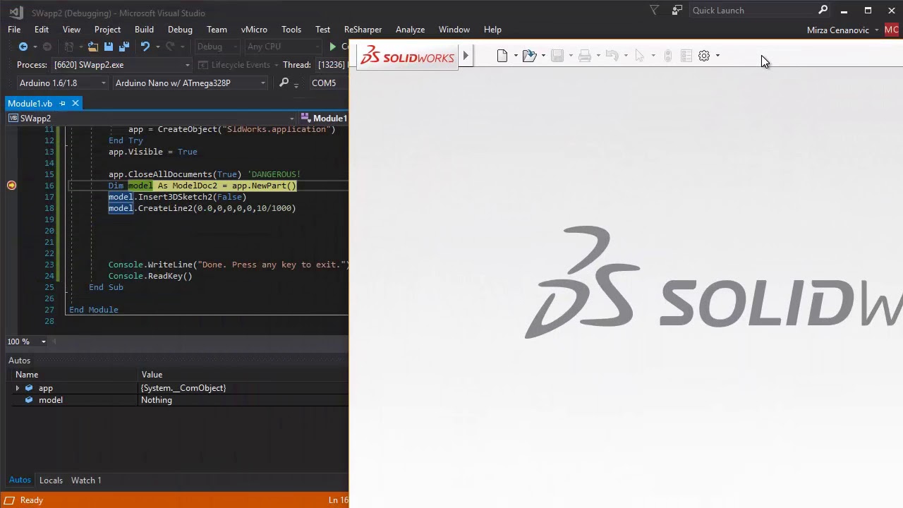 SolidWorks API with Visual Basic - Creating Sketch Lines (3/9)