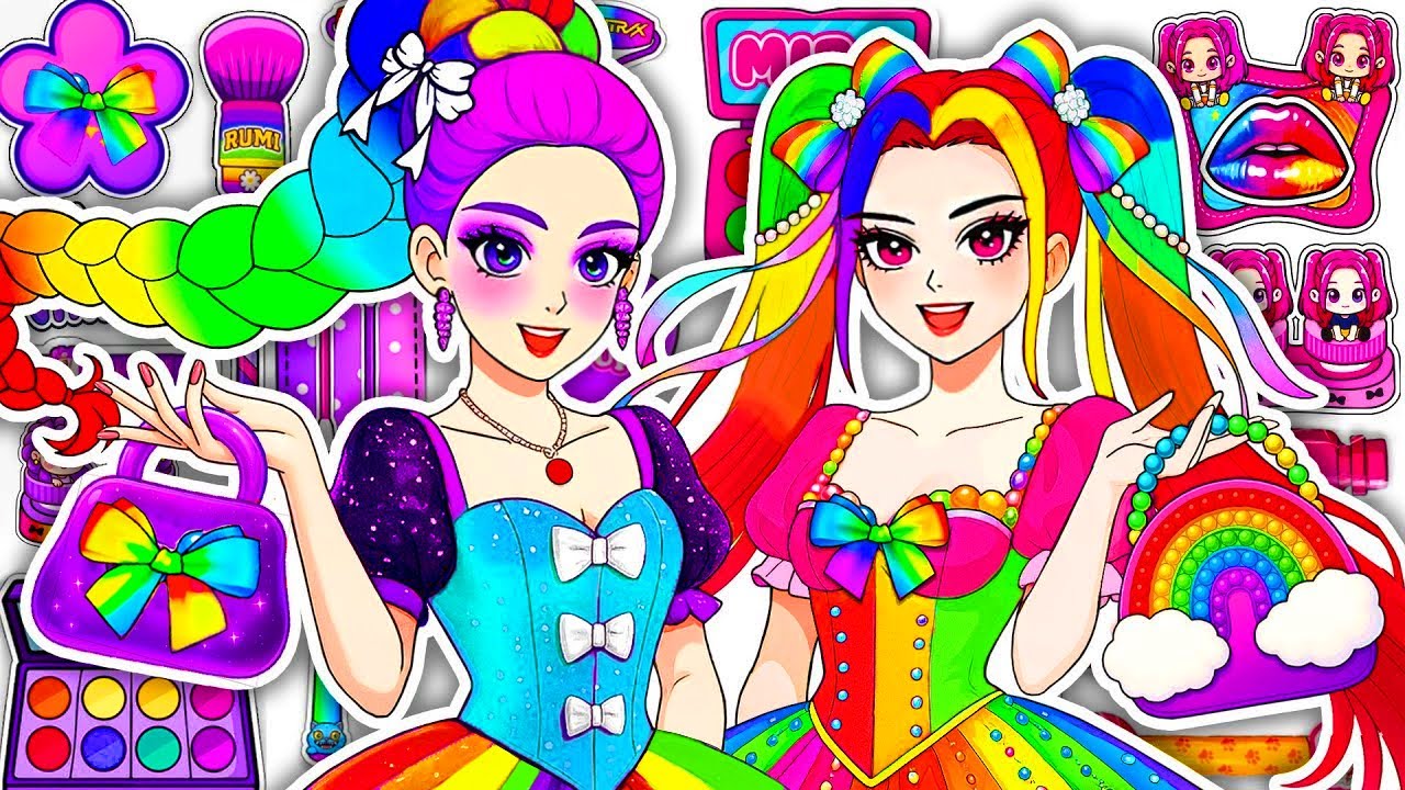 💖Paper DIY💖 CUTE KPOP DEMON HUNTERS RUMI Mira Colorful Hair +Skincare + Makeup + Fashion Blind Bag