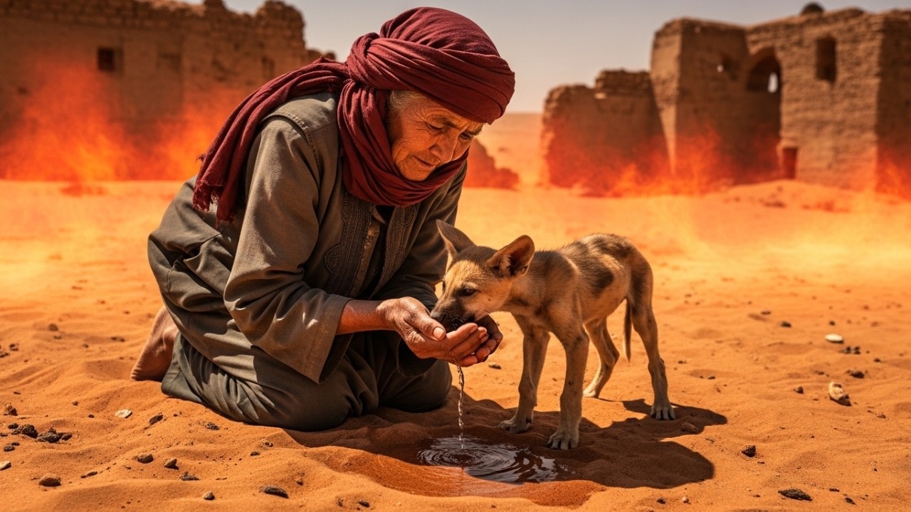 A 75 year old woman saved a wild dog pup trapped in a boiling sand dune ☀️🐕