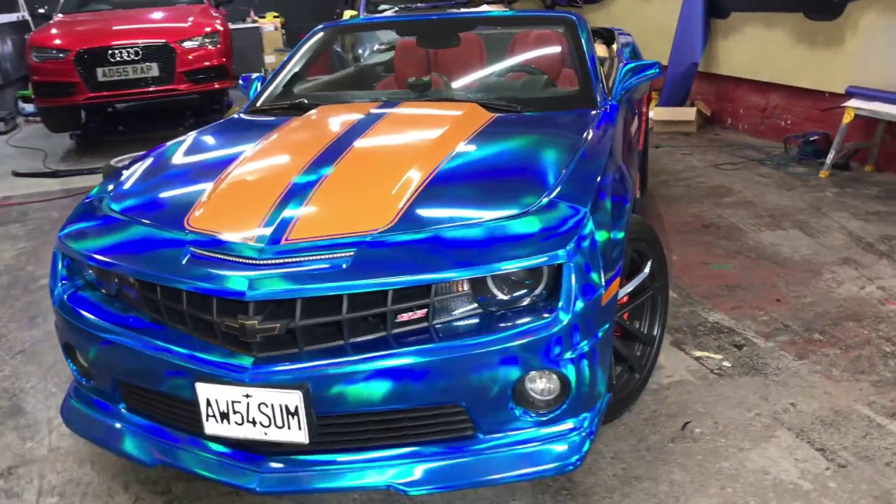 Vehicle Wrapping in Manchester -Camaro Full Wrap in Holographic Chrome
