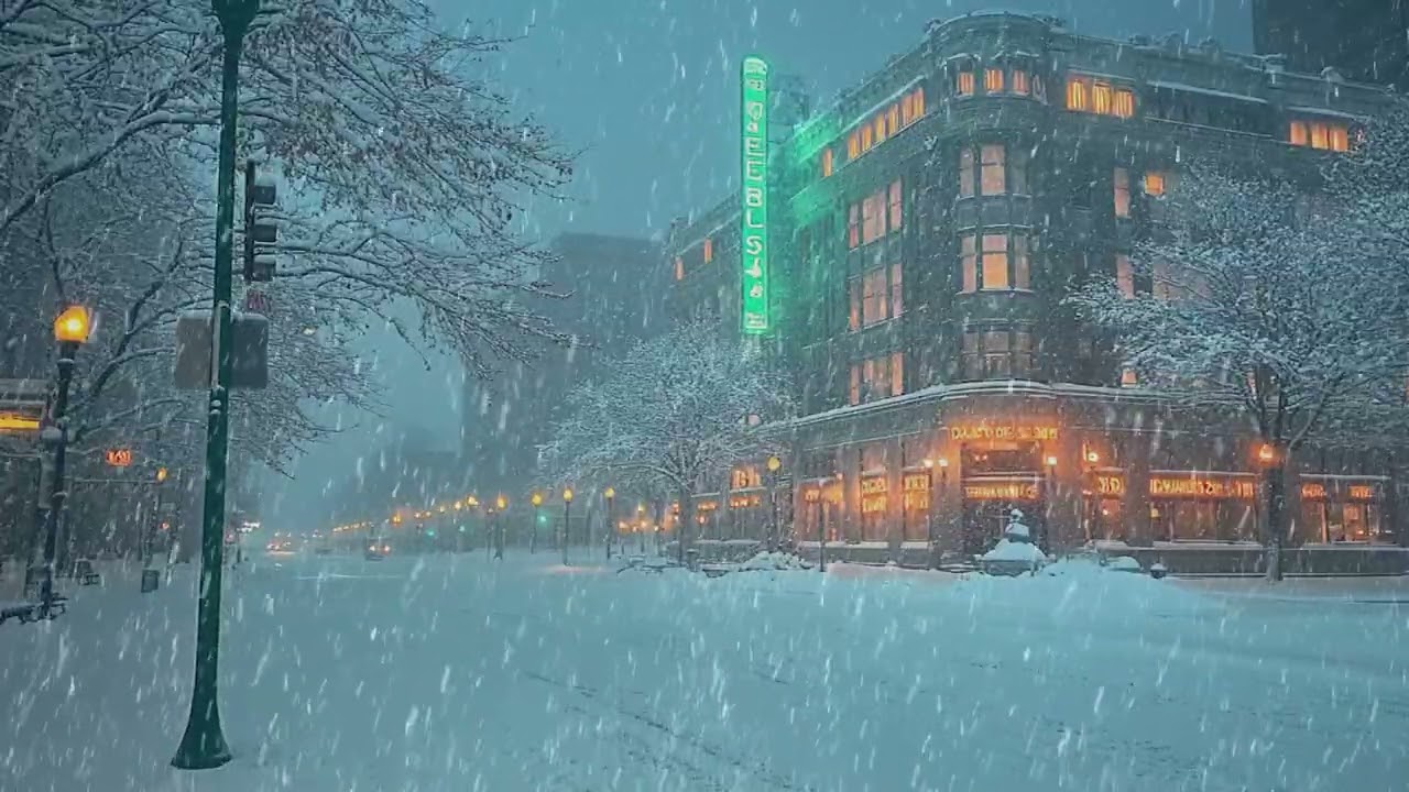 A Road Slowly Disappears as Snow Continues to Fall Through the Winter Morning