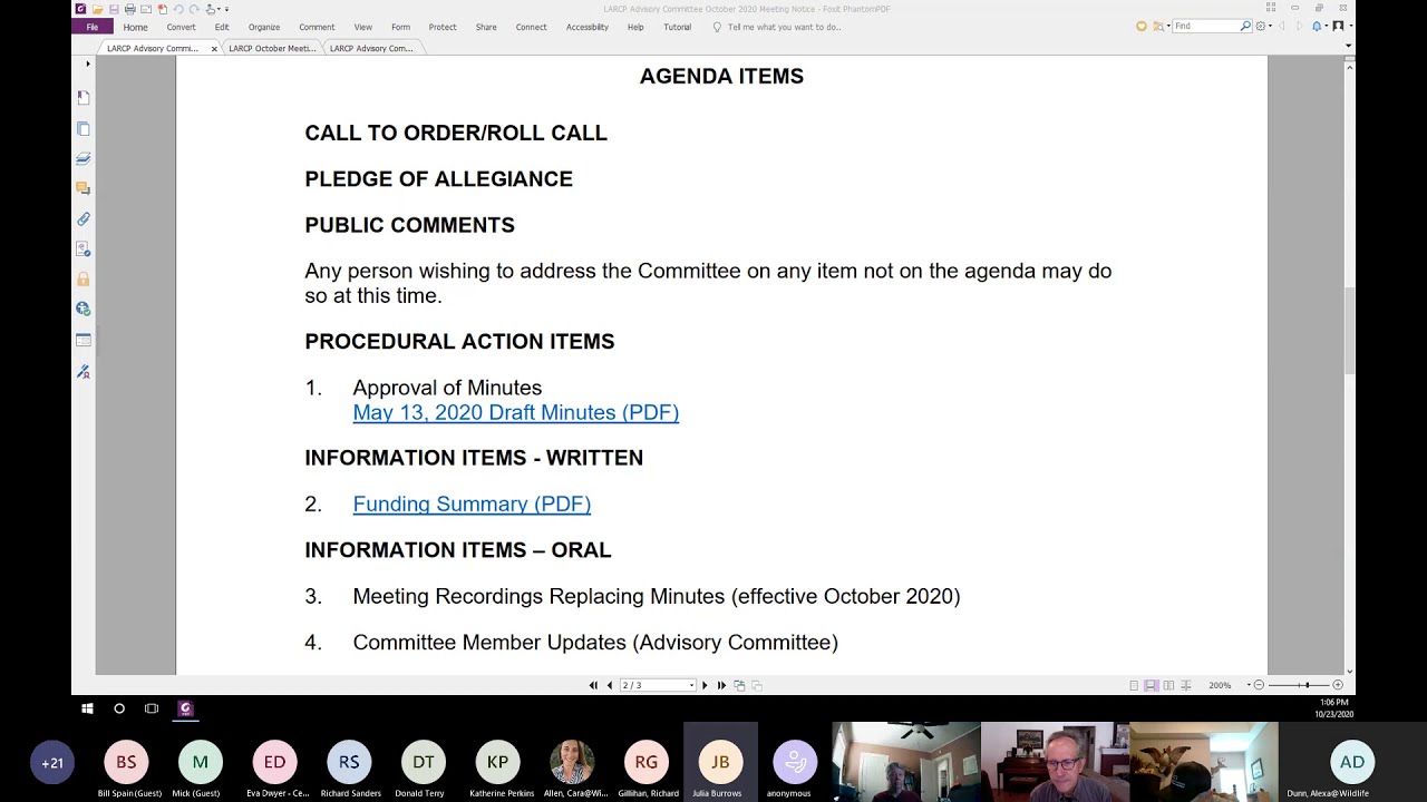 LARCP Advisory Committee October 2020 Meeting