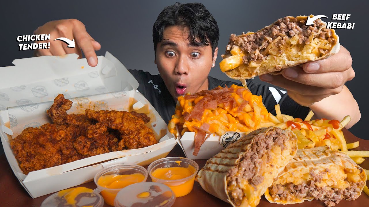 NGILER PARAH!! ASMR MUKBANG CHICKEN TENDER + BEEF KEBAB JUMBO SAUS KEJU!! LUMER BANGET!!🥵