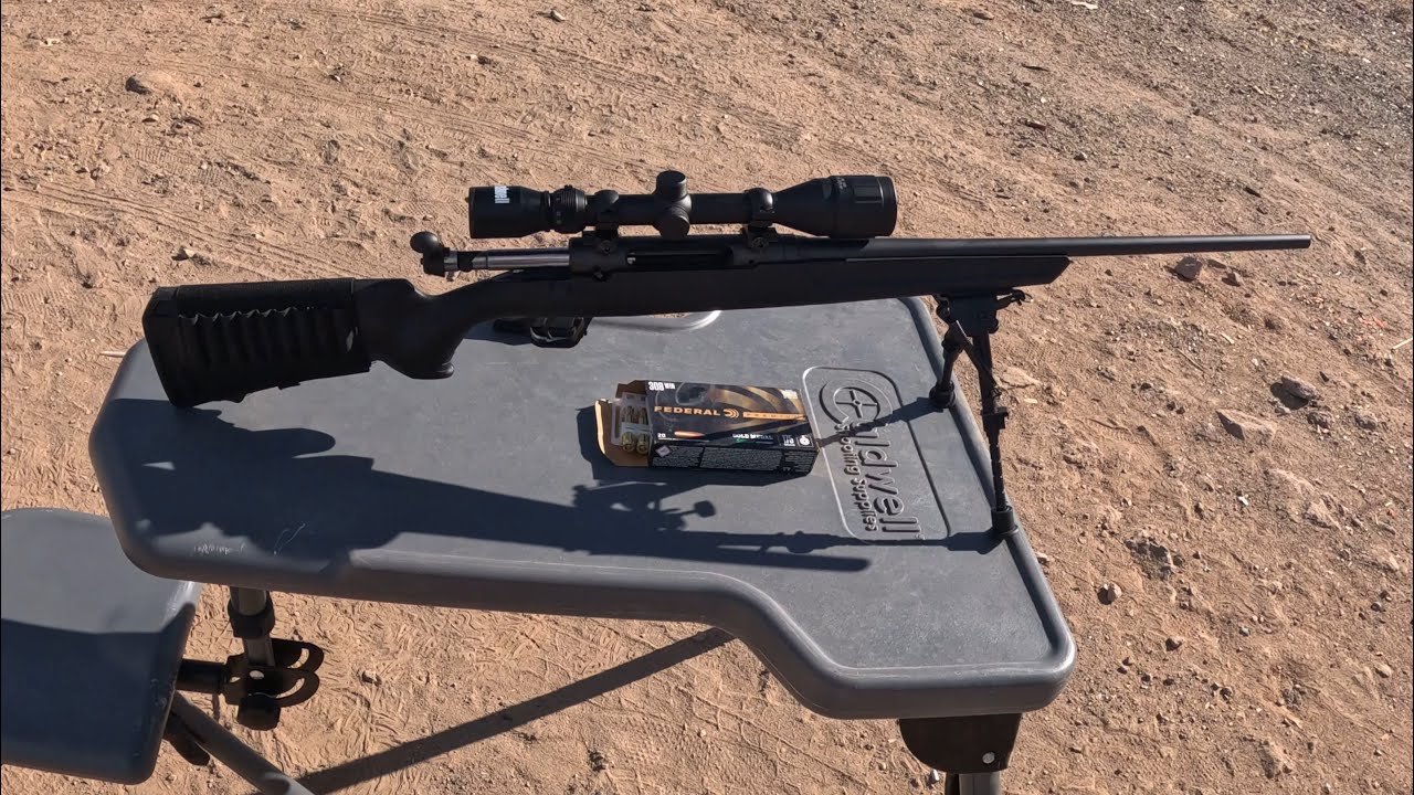 Savage AXIS 308 bolt action, rifle down range shooting