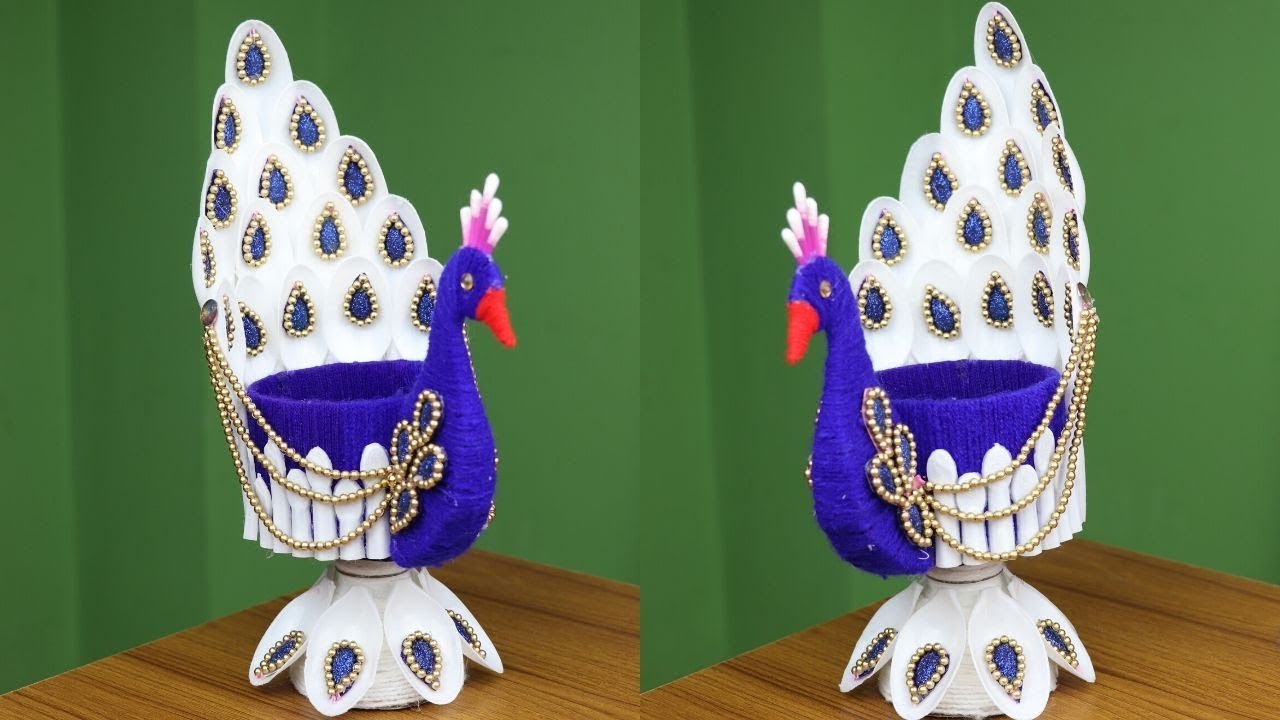 Plastic Bottle and Spoon Reuse Ideas - DIY Beautiful Peacock Design Showpiece - Best reuse ideas