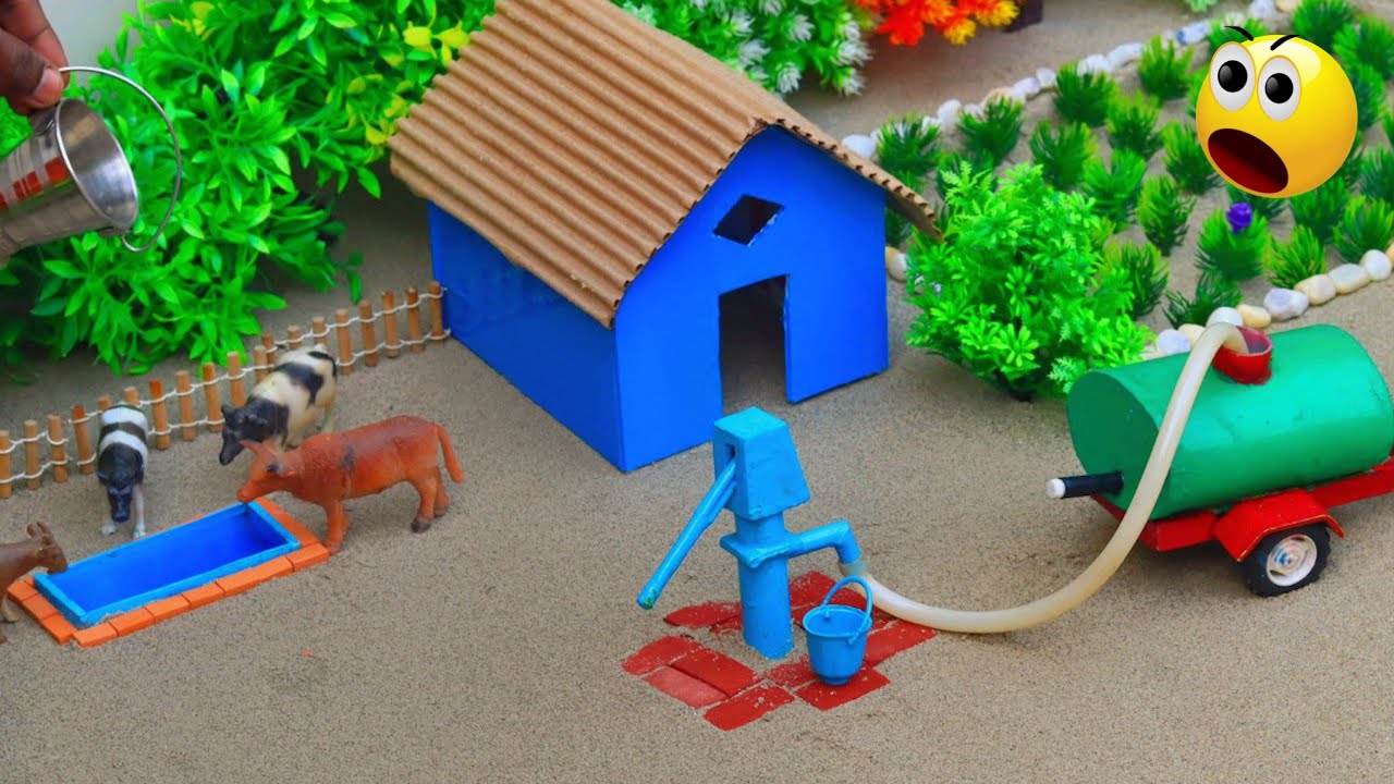 DIY how to make cow shed | house of animals | horse house &ndash; cow shed | mini hand pump |woodwork #1
