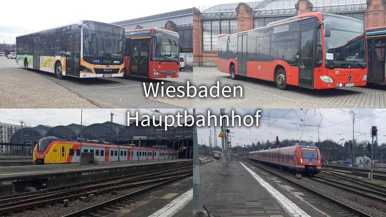 Züge und Busse am Wiesbadener Hauptbahnhof