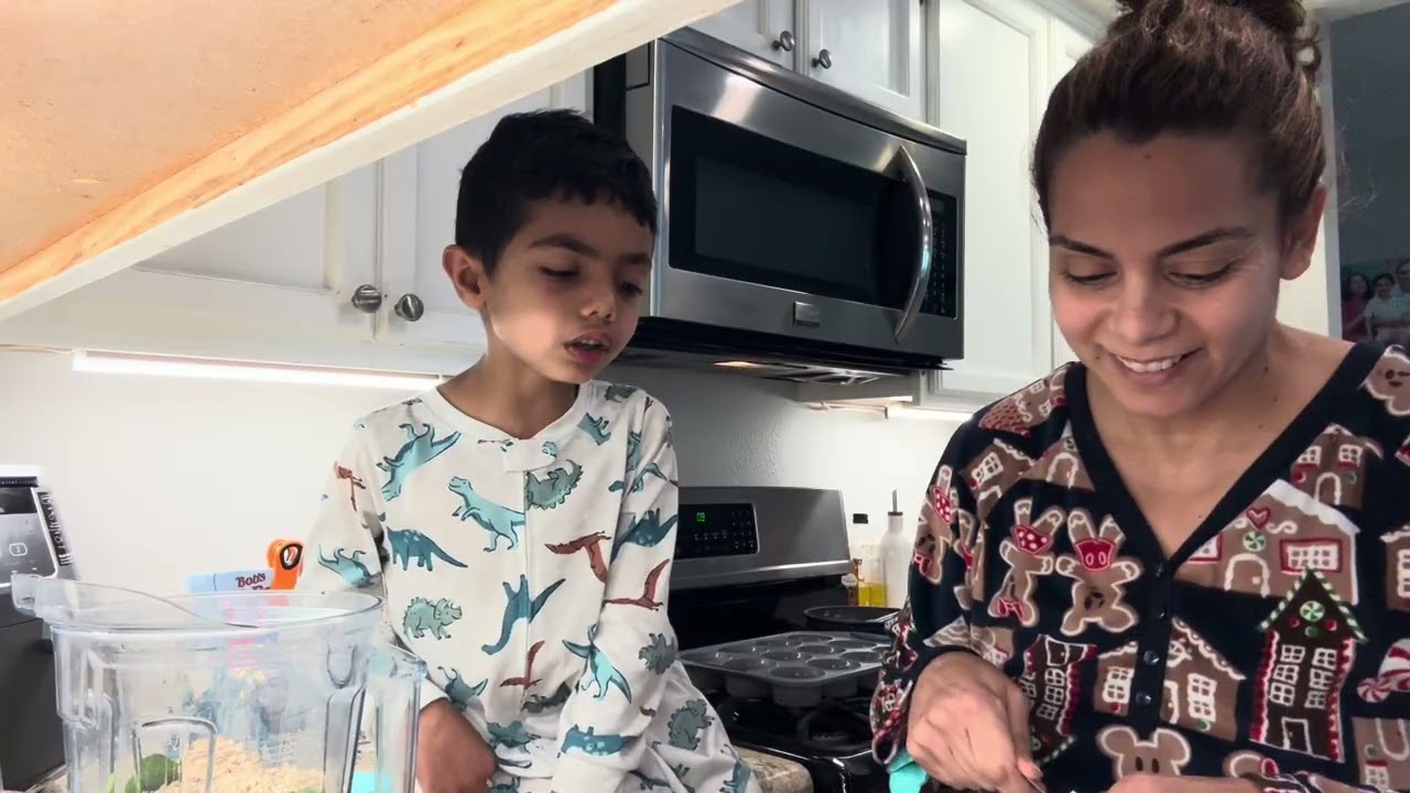 Ryker and mommy are making spinach banana muffins February 2020