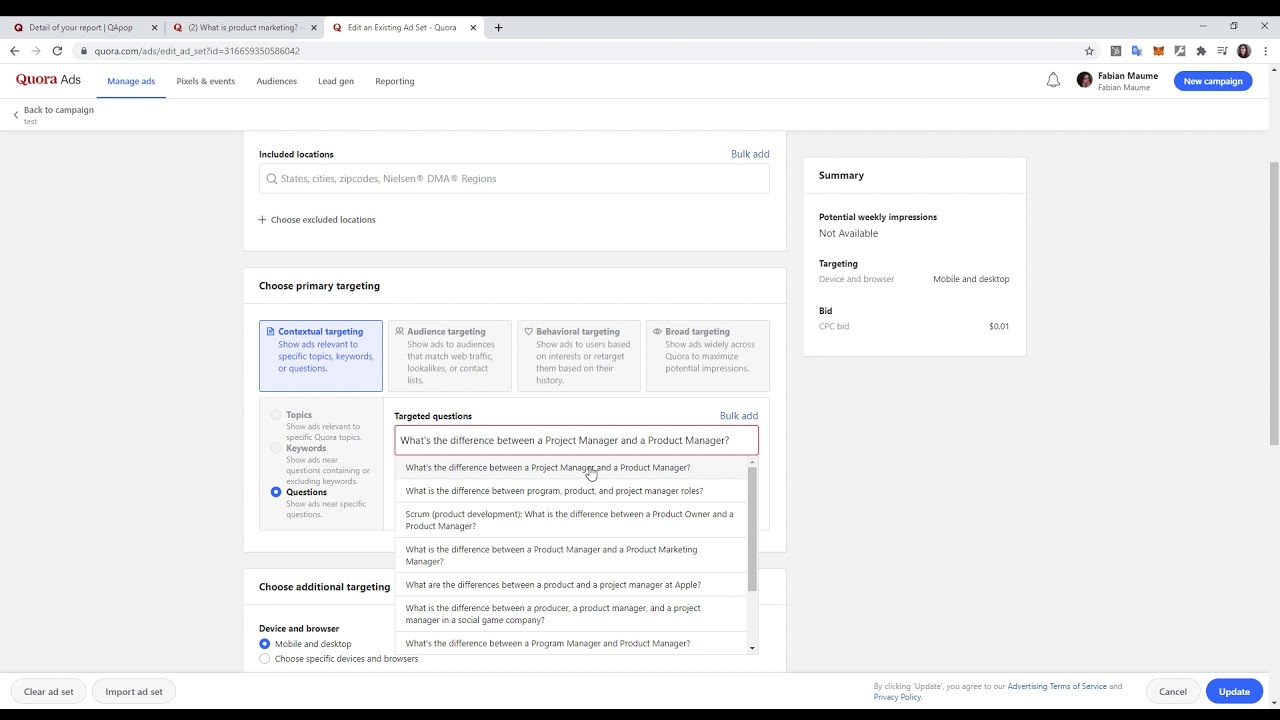 Run efficient ads on Quora (contextual targeting)