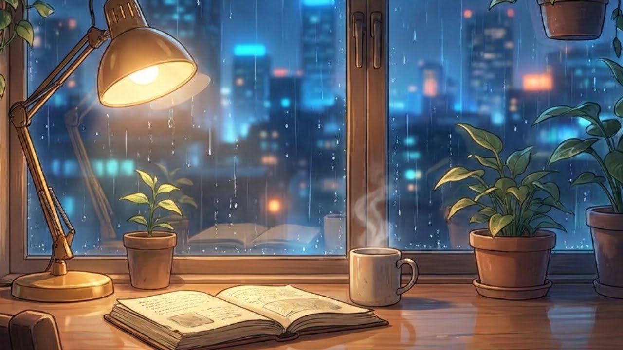 Cozy Late Night Study | Deep Focus Lofi Music [Rain & Thunder]