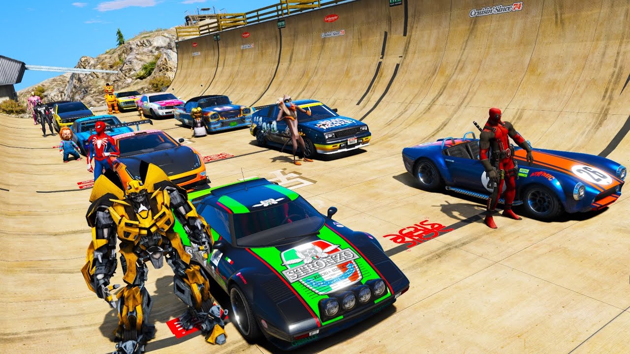 СУПЕР ГЕРОИ ЧЕЛОВЕК ПАУК ЖЕЛЕЗНЫЙ ЧЕЛОВЕК СОРЕВНУЮТСЯ НА РАМПЕ! GTA V MODS