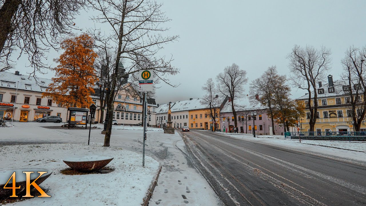 Walking in Oberwiesental- Erzgebirge, FIRST SNOWFALL in this Season 4K