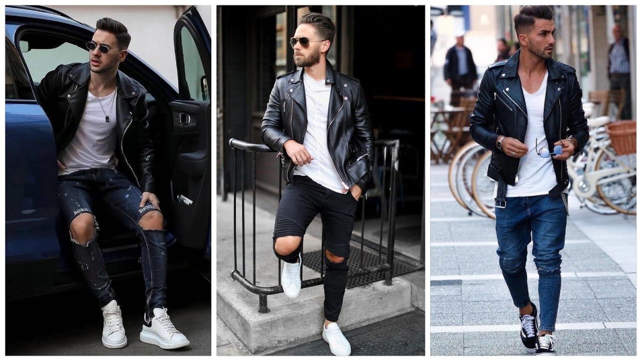 In street style men's fashion leather latex jacket#2022