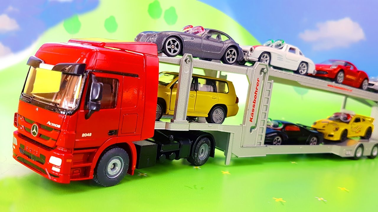 Car transporter and toy cars | Video for kids