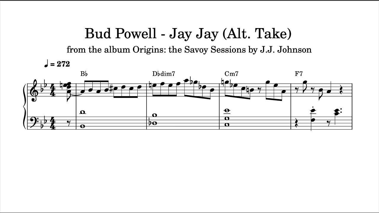 Bud Powell  - Jay Jay, Alt Take (1946) - Piano Transcription