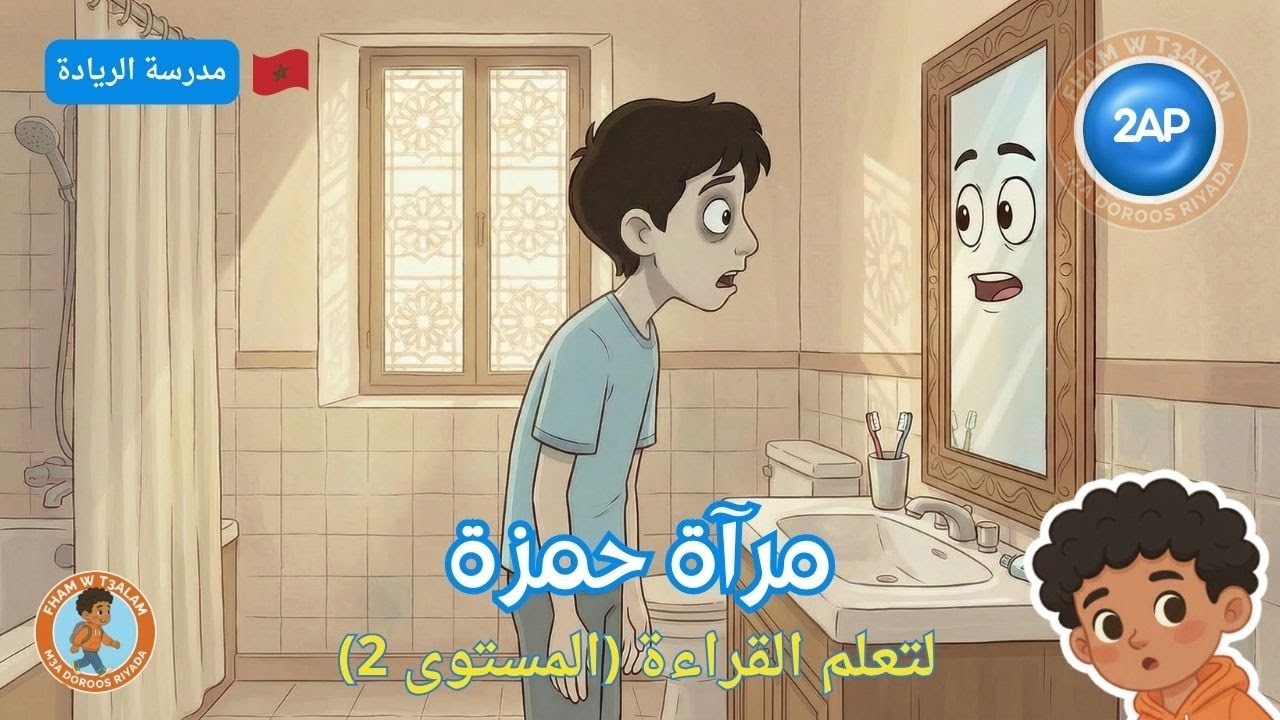 مِرْآةُ حَمْزَة 🪞 – قصة تربوية | القراءة العربية – المستوى الثاني – مدرسة الريادة 🇲🇦