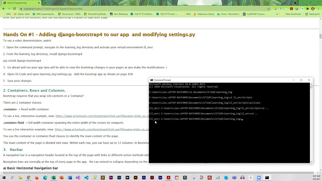 Hands On 1 installing django bootstrap and adjusting settings