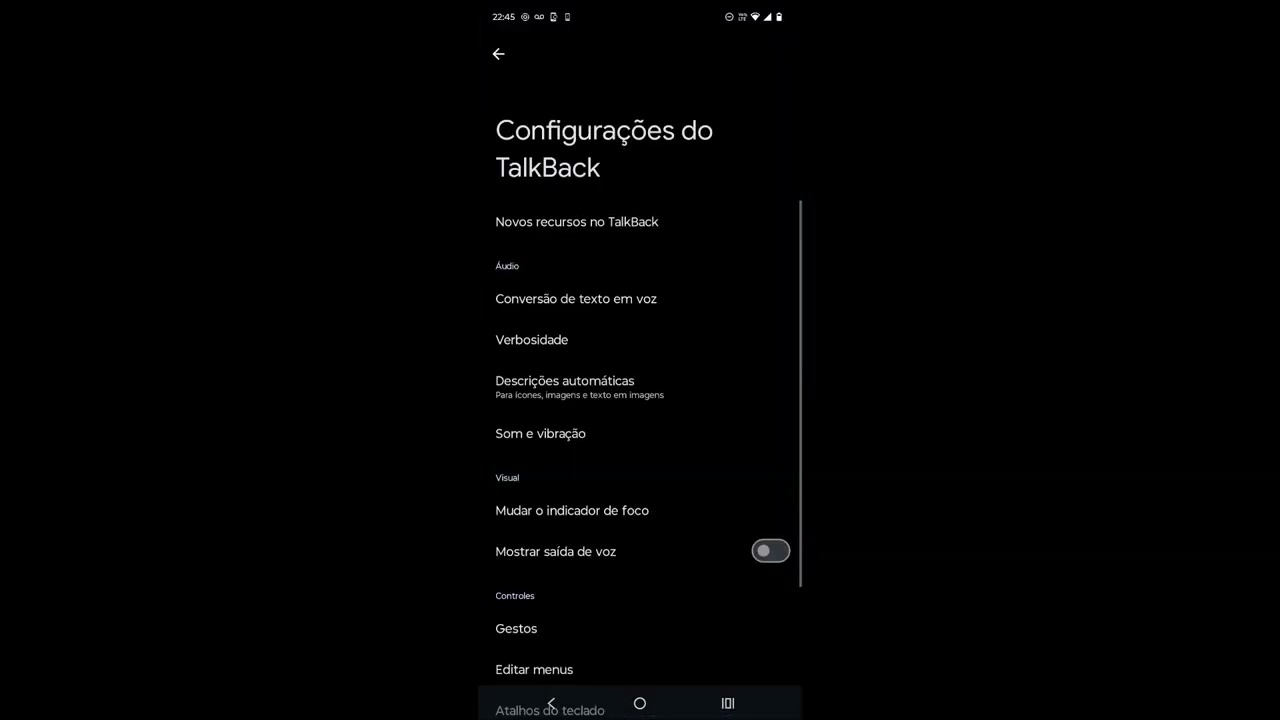 Desativando e Ativando o Anúncio da Formatação de Texto no Talkback