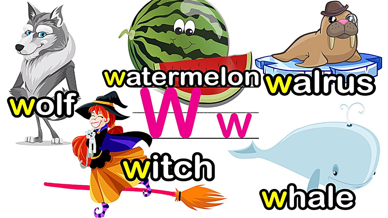 Letter &ldquo;W&rdquo; | W is for Wolf Whale Watch Watermelon| ABC 英文字母W