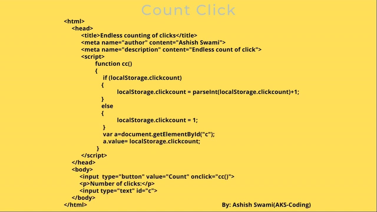 Count numbers of clicks on button by HTML and Javascript