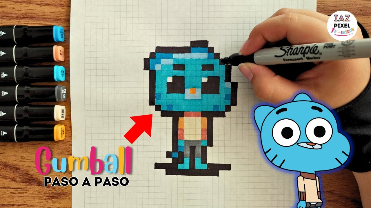 Como pintar a GUMBALL WATTERSON en PIXEL ART – Tutorial paso a paso #pixelart #gumball